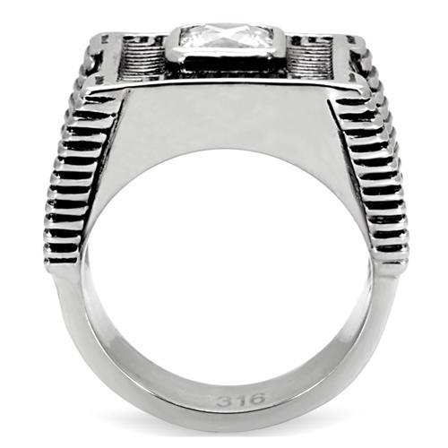 High polished (no plating) Stainless Steel Ring with AAA Grade CZ in Clear