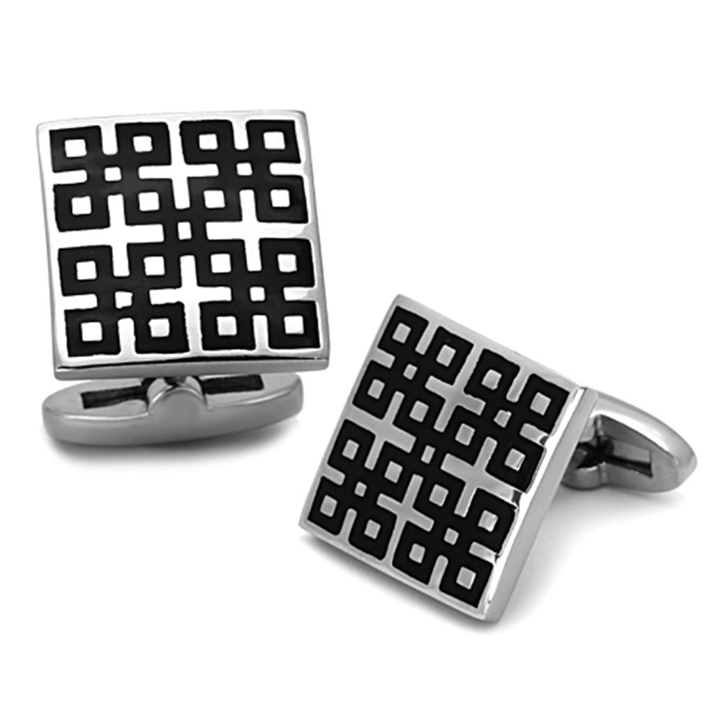 High polished (no plating) Stainless Steel Cufflink with Epoxy in Jet