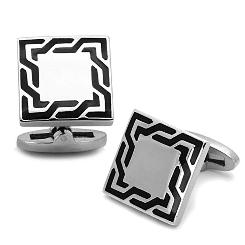 High polished (no plating) Stainless Steel Cufflink with Epoxy in Jet