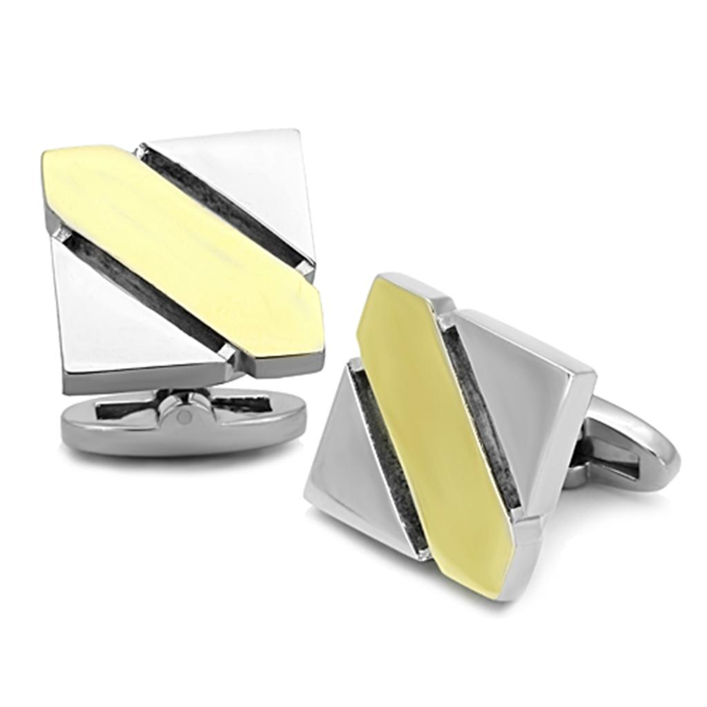 Two-Tone IP Gold (Ion Plating) Stainless Steel Cufflink with No Stone