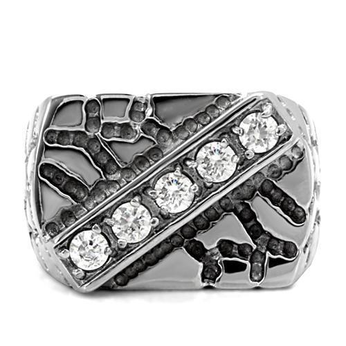 High polished (no plating) Stainless Steel Ring with AAA Grade CZ in Clear