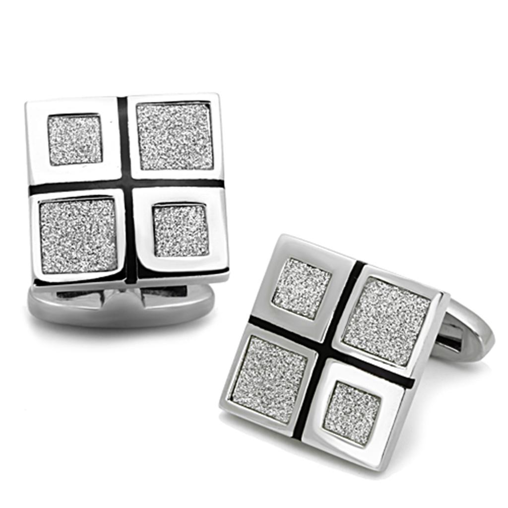 High polished (no plating) Stainless Steel Cufflink with Epoxy in Jet