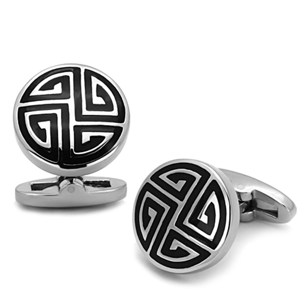High polished (no plating) Stainless Steel Cufflink with Epoxy in Jet