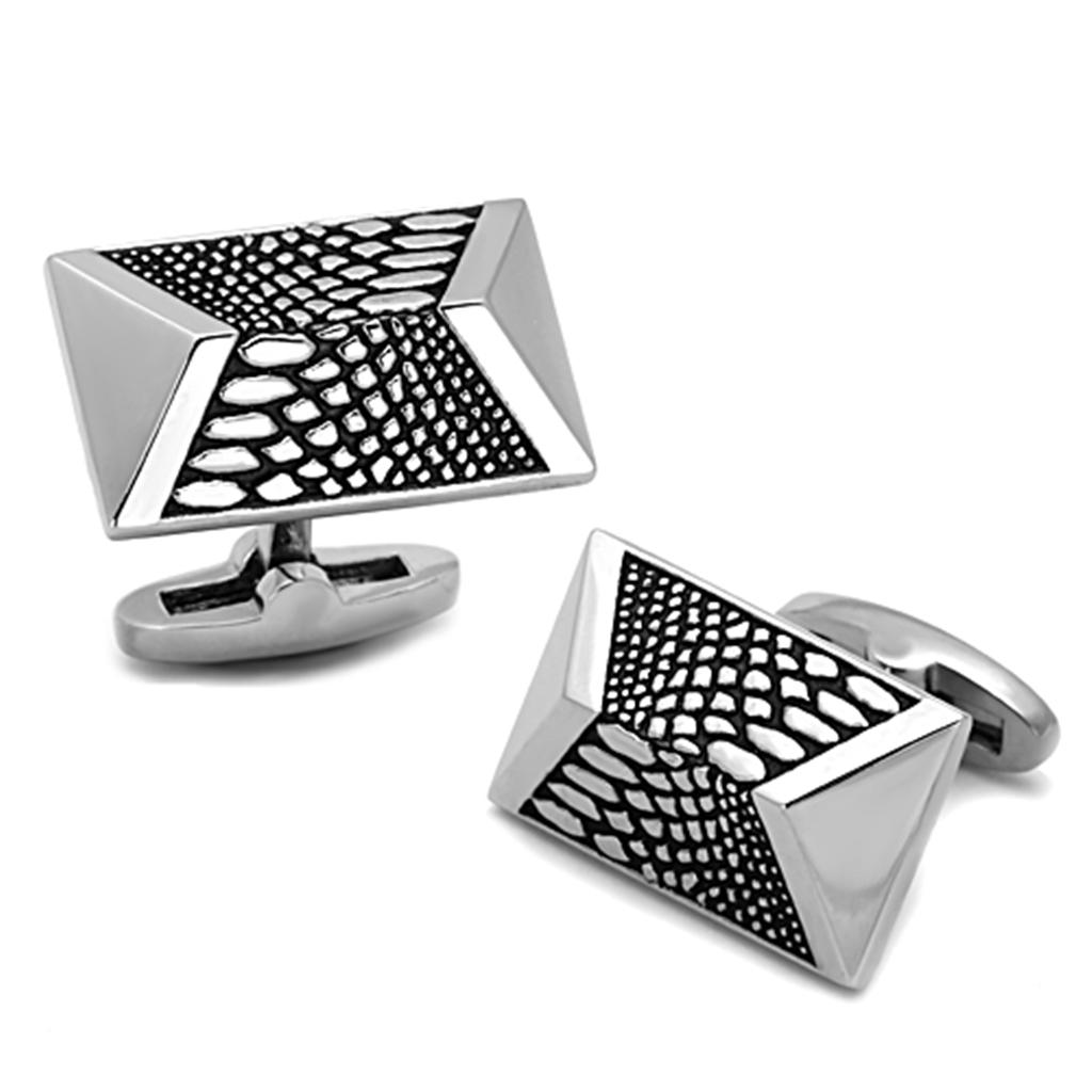 High polished (no plating) Stainless Steel Cufflink with Epoxy in Jet