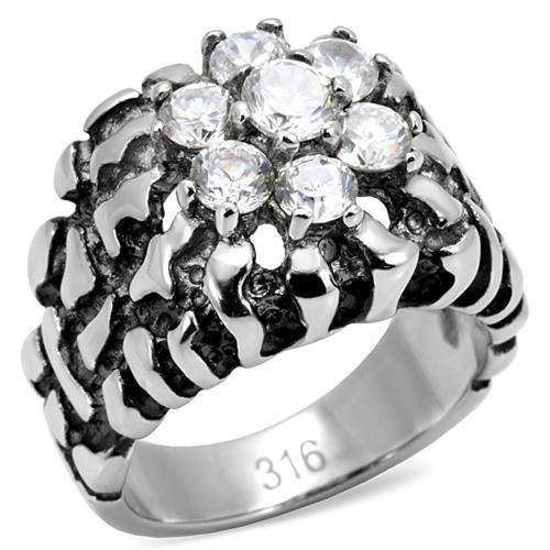 High polished (no plating) Stainless Steel Ring with AAA Grade CZ in Clear