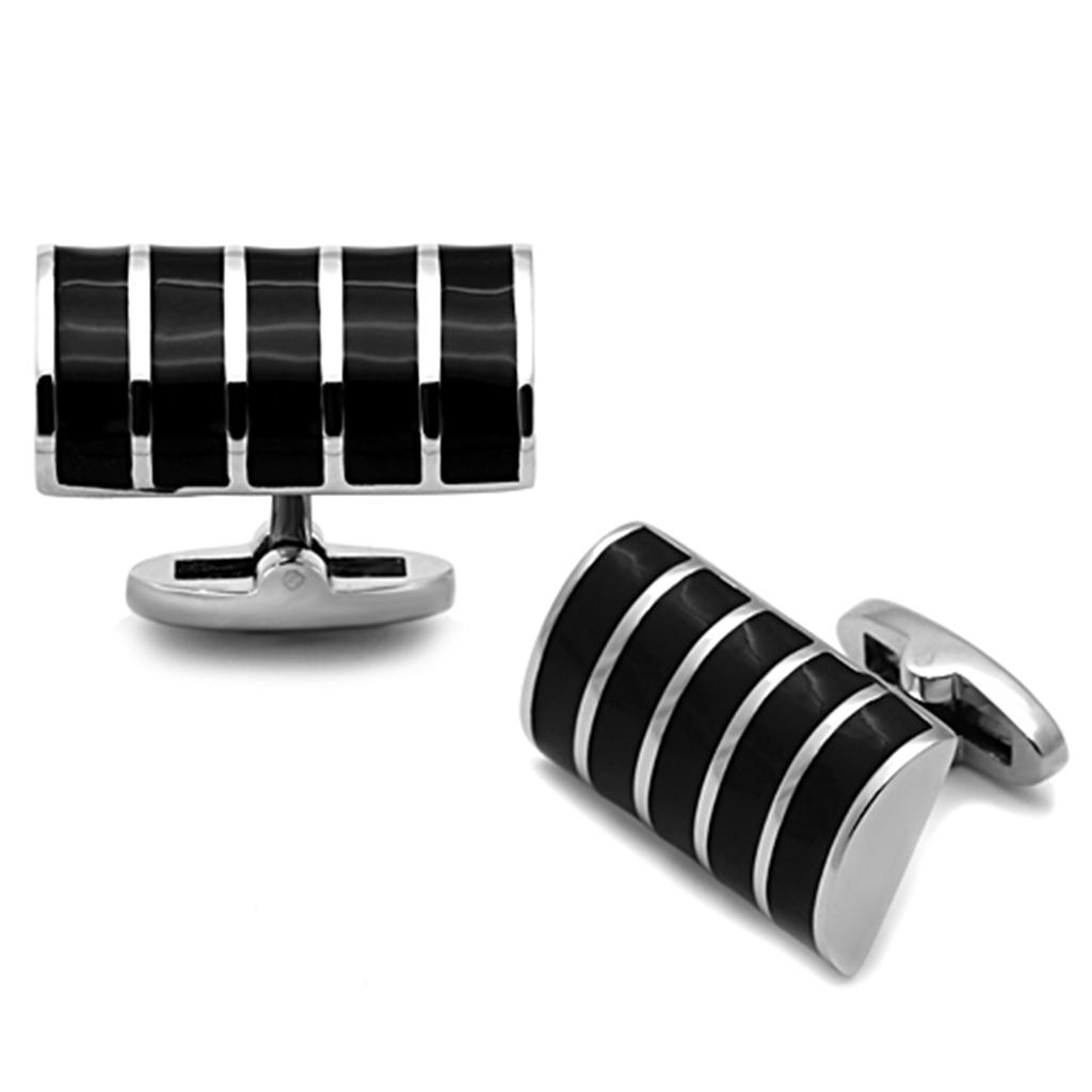 High polished (no plating) Stainless Steel Cufflink with Epoxy in Jet