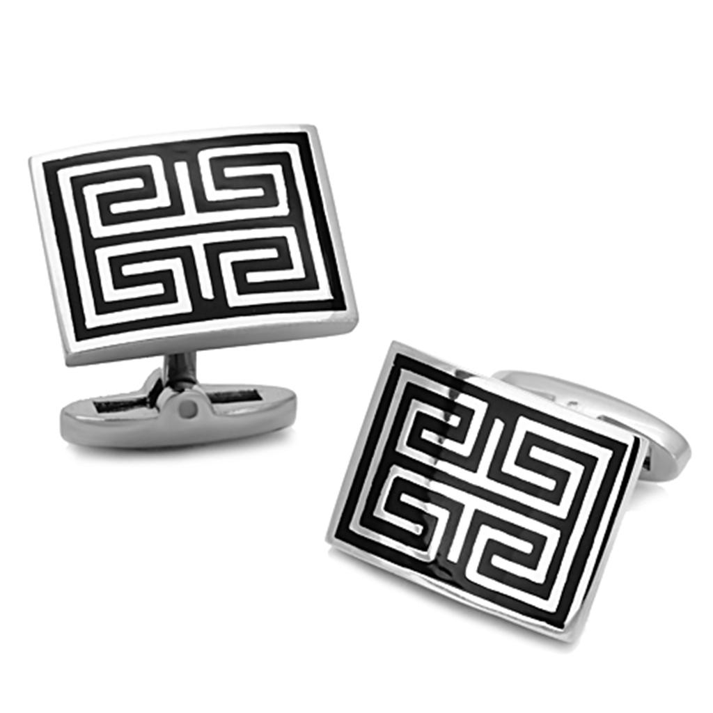 High polished (no plating) Stainless Steel Cufflink with Epoxy in Jet