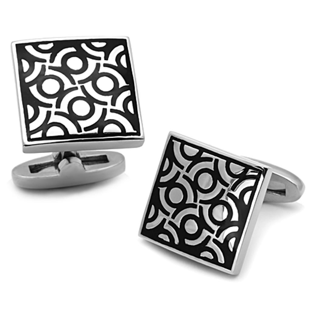 High polished (no plating) Stainless Steel Cufflink with Epoxy in Jet