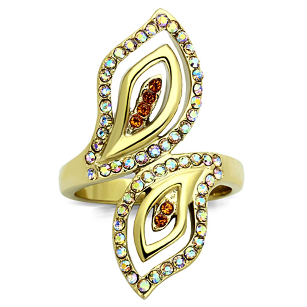 IP Gold(Ion Plating) Stainless Steel Ring with Top Grade Crystal in Multi Color