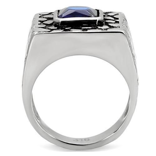 High polished (no plating) Stainless Steel Ring with Synthetic Synthetic Glass in Montana