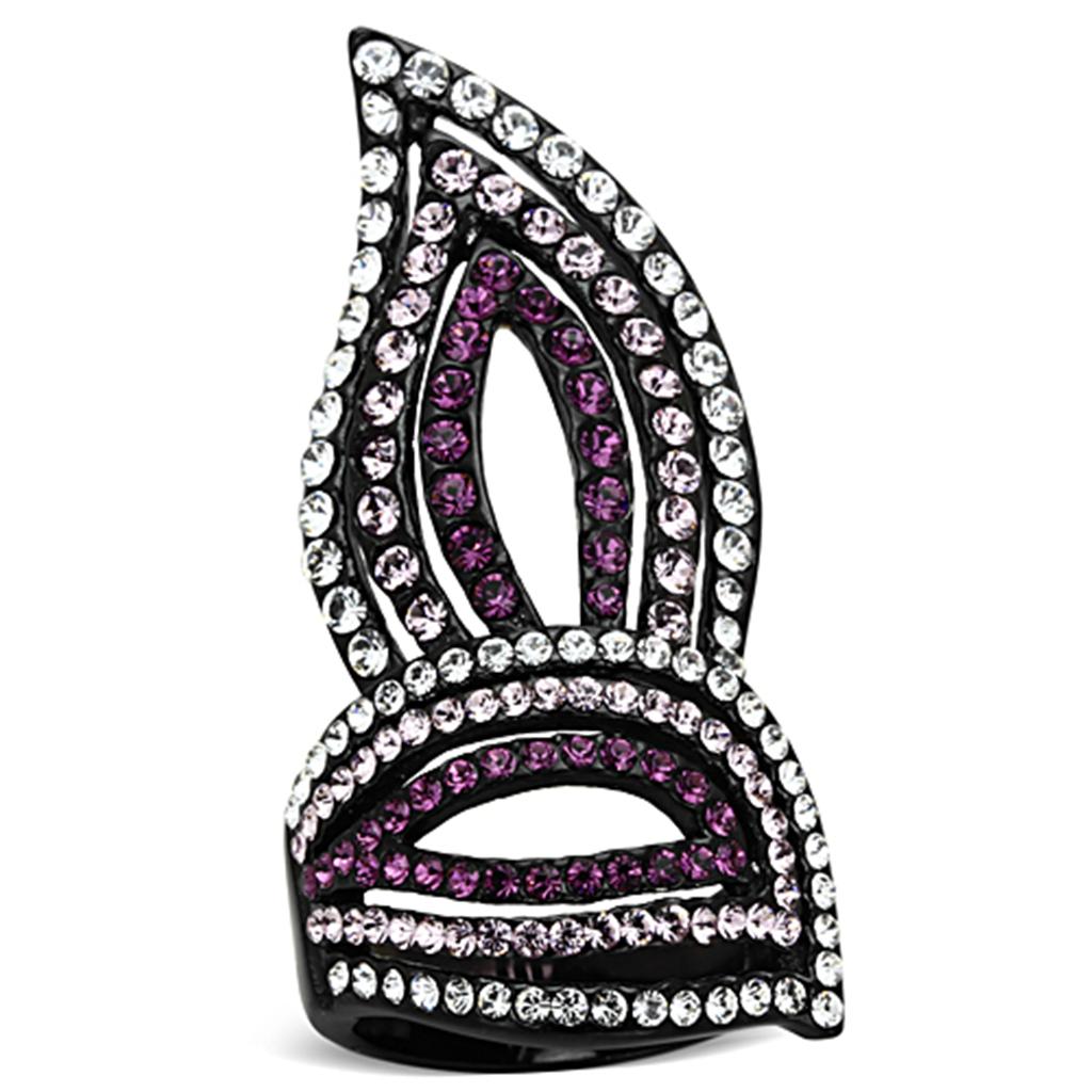 IP Black(Ion Plating) Stainless Steel Ring with Top Grade Crystal in Multi Color