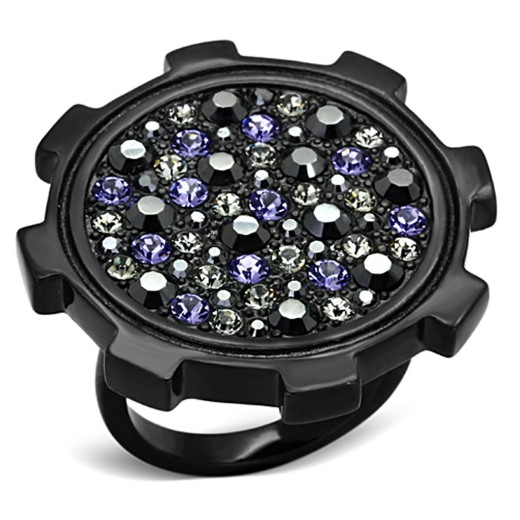 IP Black(Ion Plating) Stainless Steel Ring with Top Grade Crystal in Multi Color