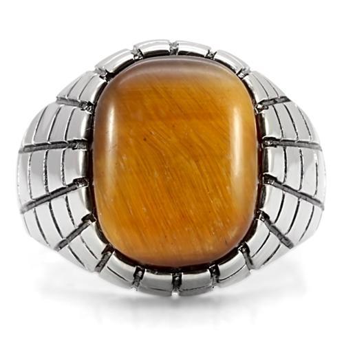 High polished (no plating) Stainless Steel Ring with Synthetic Tiger Eye in Topaz