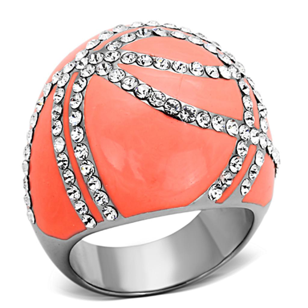 High polished (no plating) Stainless Steel Ring with Top Grade Crystal in Clear