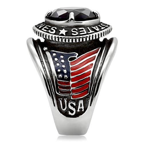 High-Polished Stainless Steel Marines Ring with Montana Blue Synthetic Glass