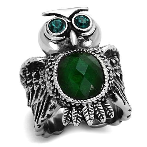 High polished (no plating) Stainless Steel Ring with Synthetic Synthetic Glass in Emerald