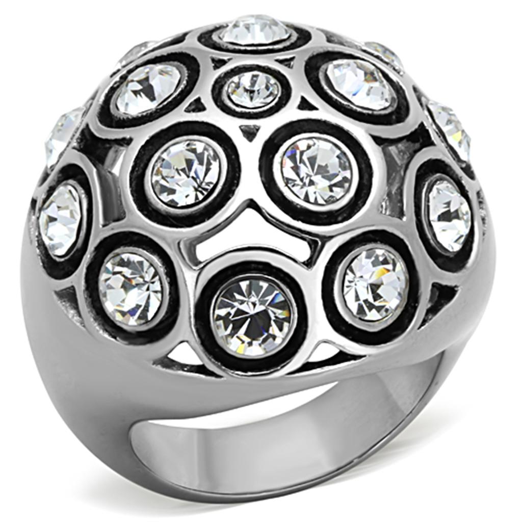 High polished (no plating) Stainless Steel Ring with Top Grade Crystal in Clear
