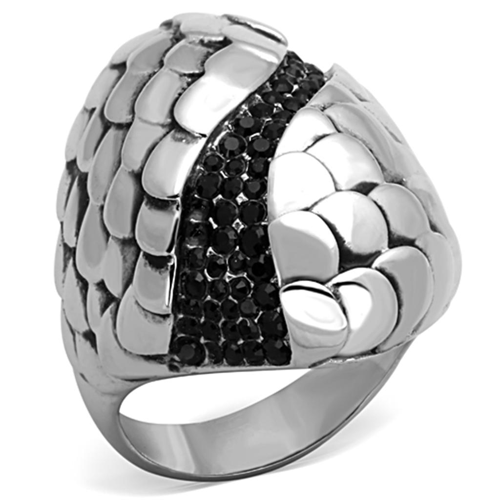 High polished (no plating) Stainless Steel Ring with Top Grade Crystal in Jet