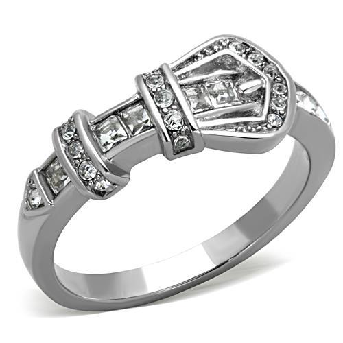 High polished (no plating) Stainless Steel Ring with Top Grade Crystal in Clear