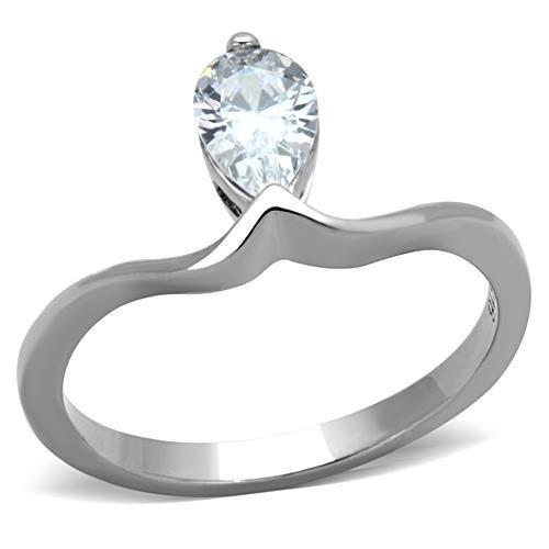 High polished (no plating) Stainless Steel Ring with AAA Grade CZ in Clear