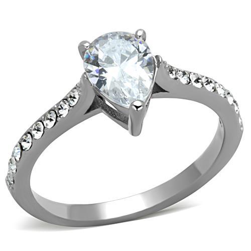 High polished (no plating) Stainless Steel Ring with AAA Grade CZ in Clear