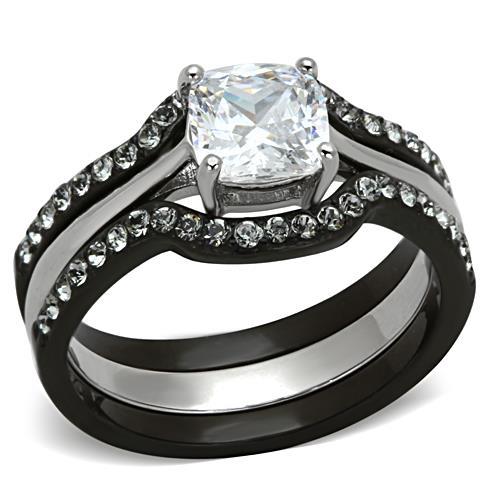Two-Tone IP Black Stainless Steel Ring with AAA Grade CZ in Clear