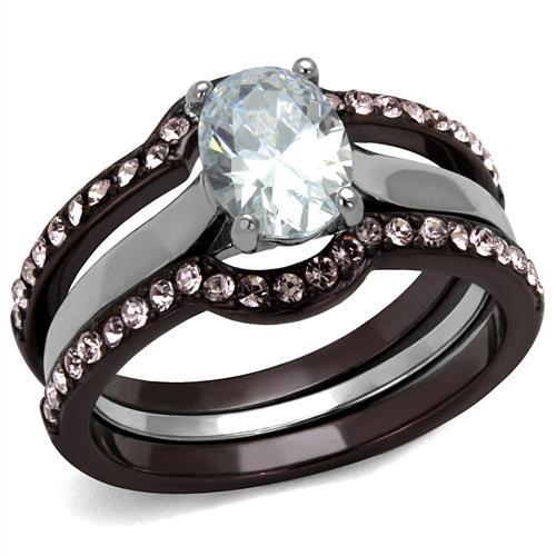 Two Tone IP Dark Brown (IP coffee) Stainless Steel Ring with AAA Grade CZ in Clear