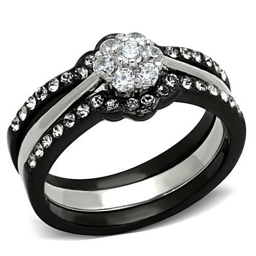 Two-Tone IP Black Stainless Steel Ring with AAA Grade CZ in Clear