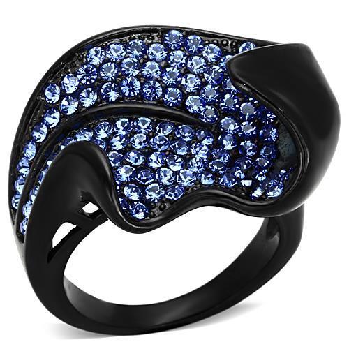 IP Black(Ion Plating) Stainless Steel Ring with Top Grade Crystal in Sapphire