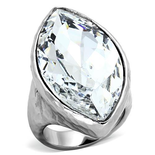 IP rhodium (PVD) Stainless Steel Ring with Top Grade Crystal in Clear
