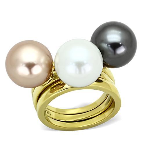 IP Gold(Ion Plating) Stainless Steel Ring with Synthetic Pearl in Multi Color