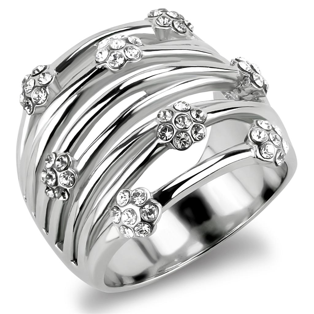 High polished (no plating) Stainless Steel Ring with Top Grade Crystal in Clear