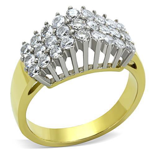 Two-Tone IP Gold (Ion Plating) Stainless Steel Ring with AAA Grade CZ in Clear
