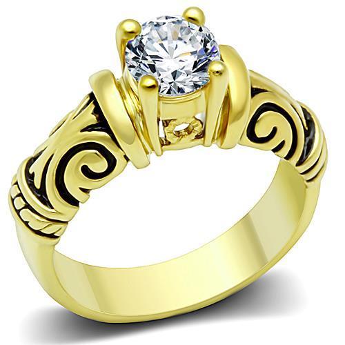 IP Gold(Ion Plating) Stainless Steel Ring with AAA Grade CZ in Clear