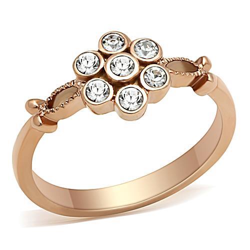 IP Rose Gold(Ion Plating) Stainless Steel Ring with Top Grade Crystal in Clear