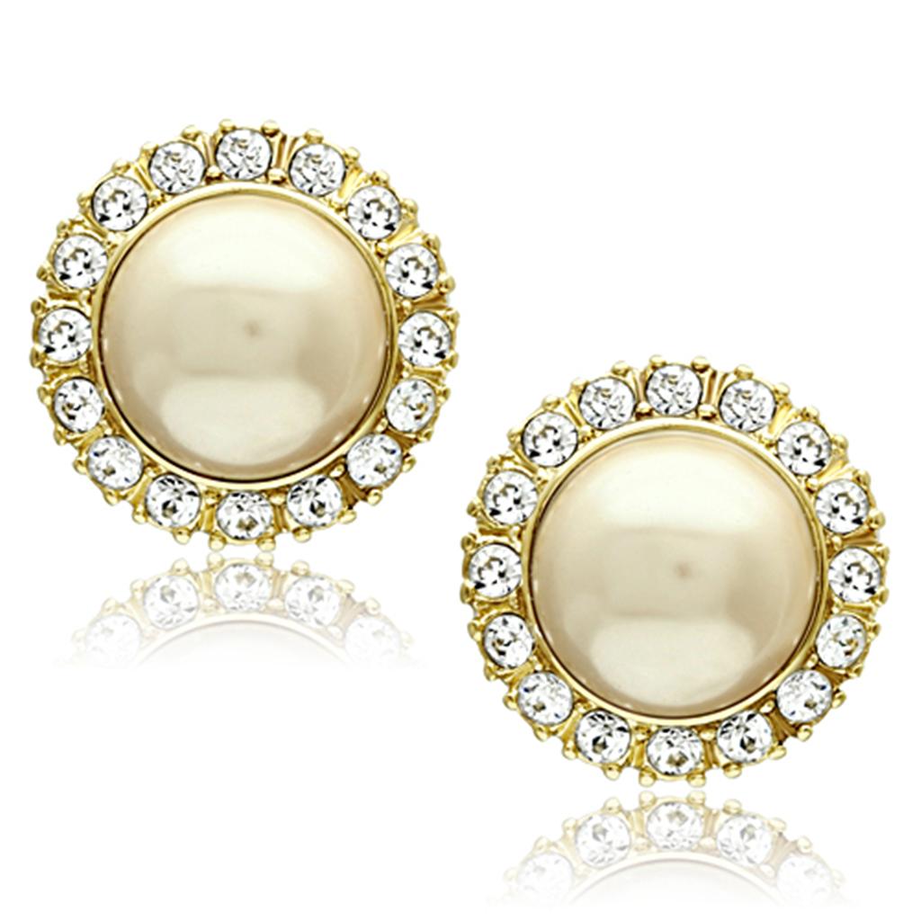 IP Gold(Ion Plating) Stainless Steel Earrings with Synthetic Pearl in Citrine Yellow