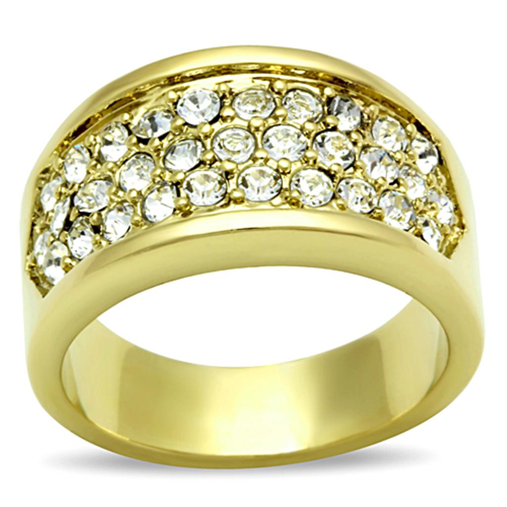 IP Gold(Ion Plating) Stainless Steel Ring with Top Grade Crystal in Clear