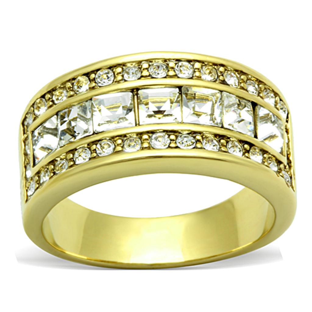 IP Gold(Ion Plating) Stainless Steel Ring with Top Grade Crystal in Clear