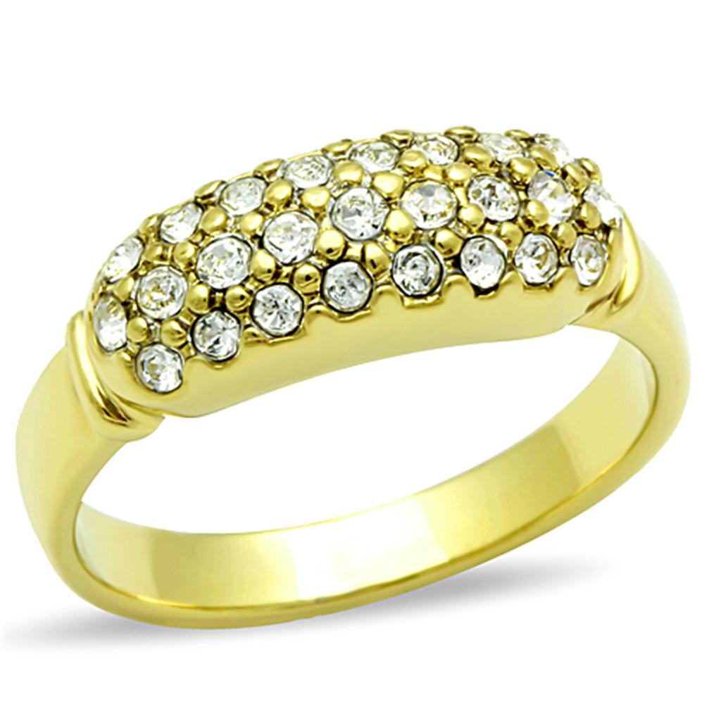 IP Gold(Ion Plating) Stainless Steel Ring with Top Grade Crystal in Clear