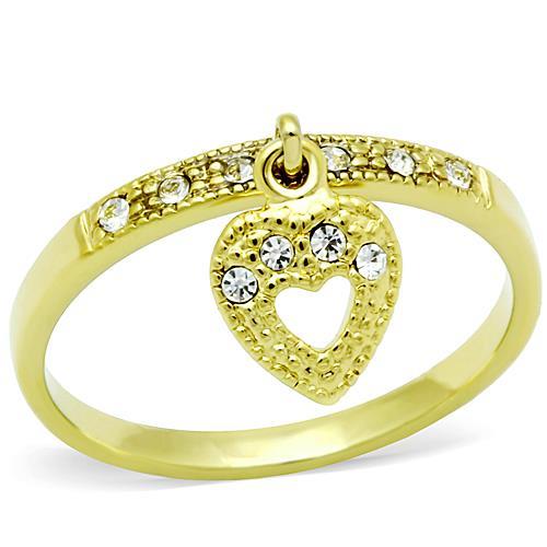 IP Gold(Ion Plating) Stainless Steel Ring with Top Grade Crystal in Clear