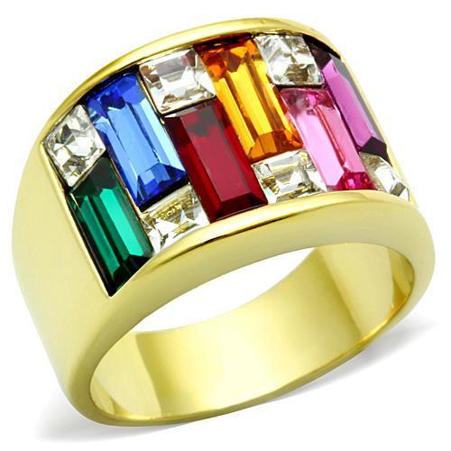 IP Gold(Ion Plating) Stainless Steel Ring with Top Grade Crystal in Multi Color