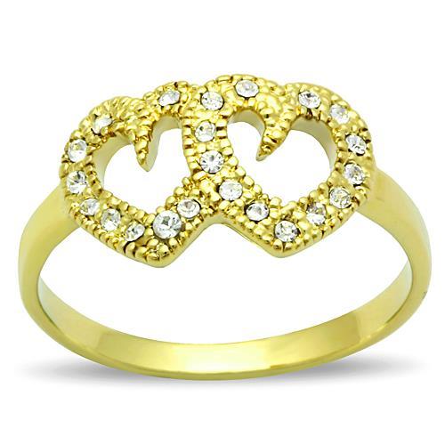 IP Gold(Ion Plating) Stainless Steel Ring with Top Grade Crystal in Clear