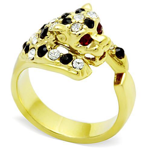 IP Gold(Ion Plating) Stainless Steel Ring with Top Grade Crystal in Multi Color