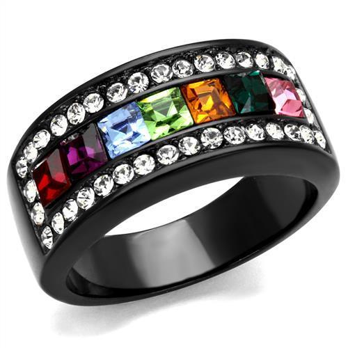 IP Black(Ion Plating) Stainless Steel Ring with Top Grade Crystal in Multi Color