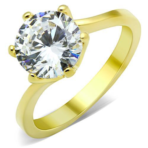 IP Gold(Ion Plating) Stainless Steel Ring with AAA Grade CZ in Clear