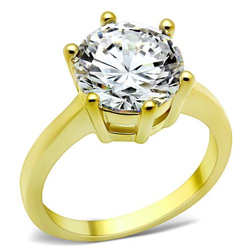IP Gold(Ion Plating) Stainless Steel Ring with AAA Grade CZ in Clear