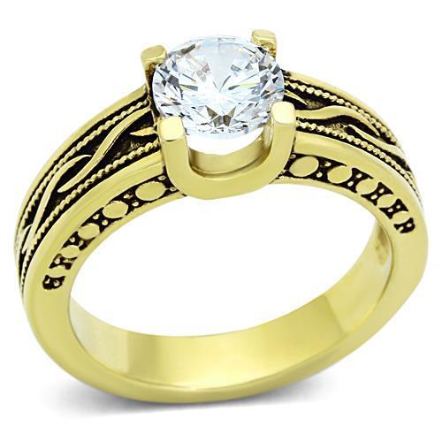 IP Gold(Ion Plating) Stainless Steel Ring with AAA Grade CZ in Clear
