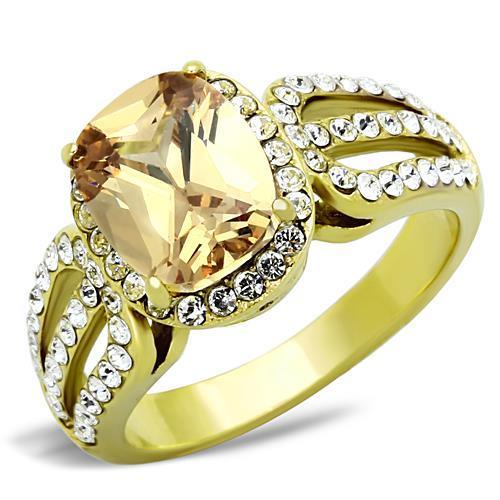 IP Gold(Ion Plating) Stainless Steel Ring with AAA Grade CZ in Champagne