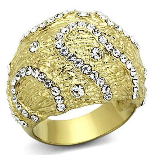 IP Gold(Ion Plating) Stainless Steel Ring with Top Grade Crystal in Clear