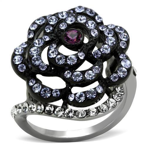 Two-Tone IP Black Stainless Steel Ring with Top Grade Crystal in Amethyst